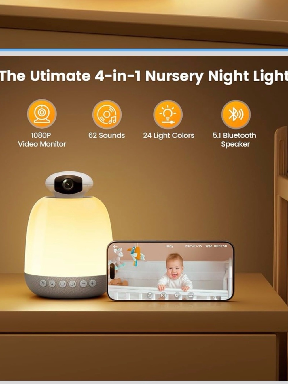 Glocusent Smart Nursery Night Light - Warm Yellow NWT - Picture 5 of 7